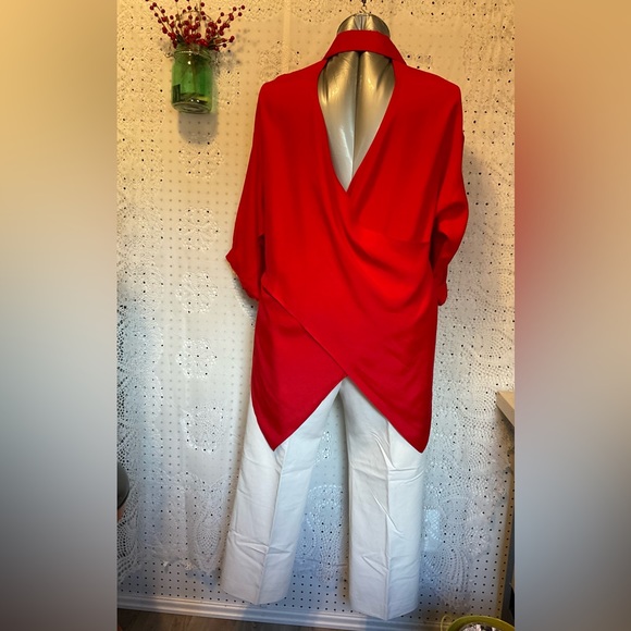 Red Backless Tuxedo Draped Woman’s Blouse 1X Professionally Cleaned & ❤️ Ready🌹 - Picture 8 of 9